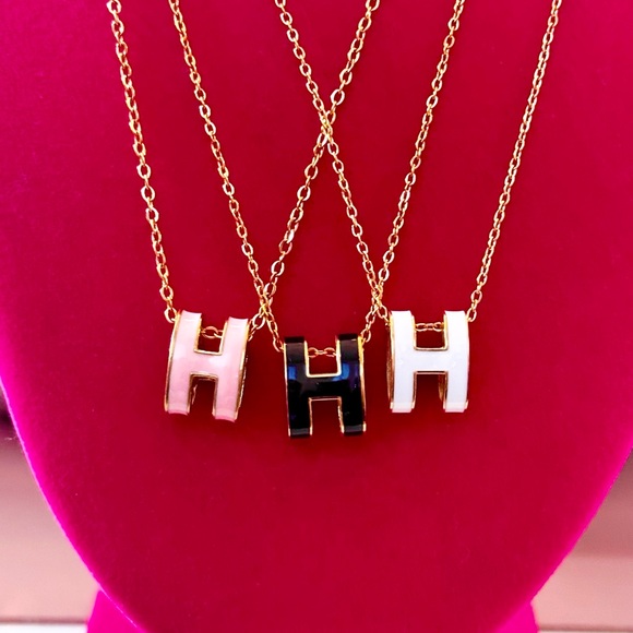 Jewelry - Pink, Black, White Enamel H Fashion Earrings or Necklace